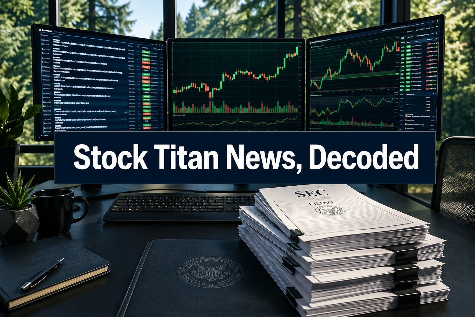 Professional () editorial hero image with (≤42 chars): 'Stock Titan News, Decoded', centered in a crisp white on a solid