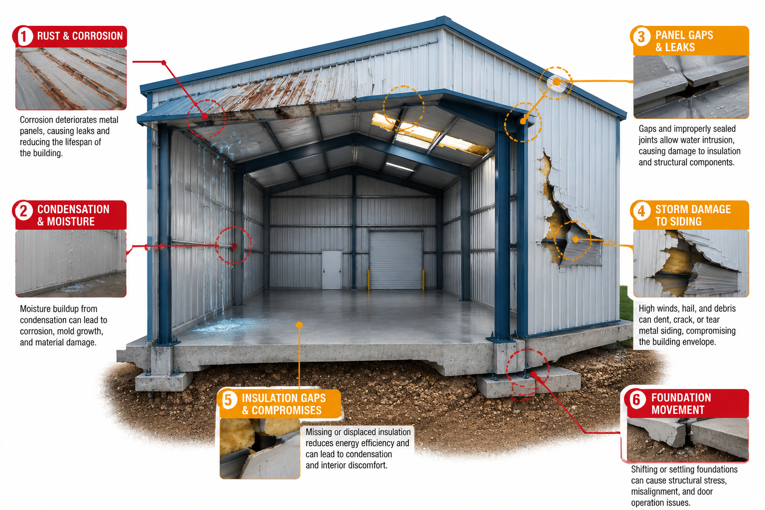 Detailed () educational infographic-style illustration showing a cross-section cutaway of a metal building with labeled
