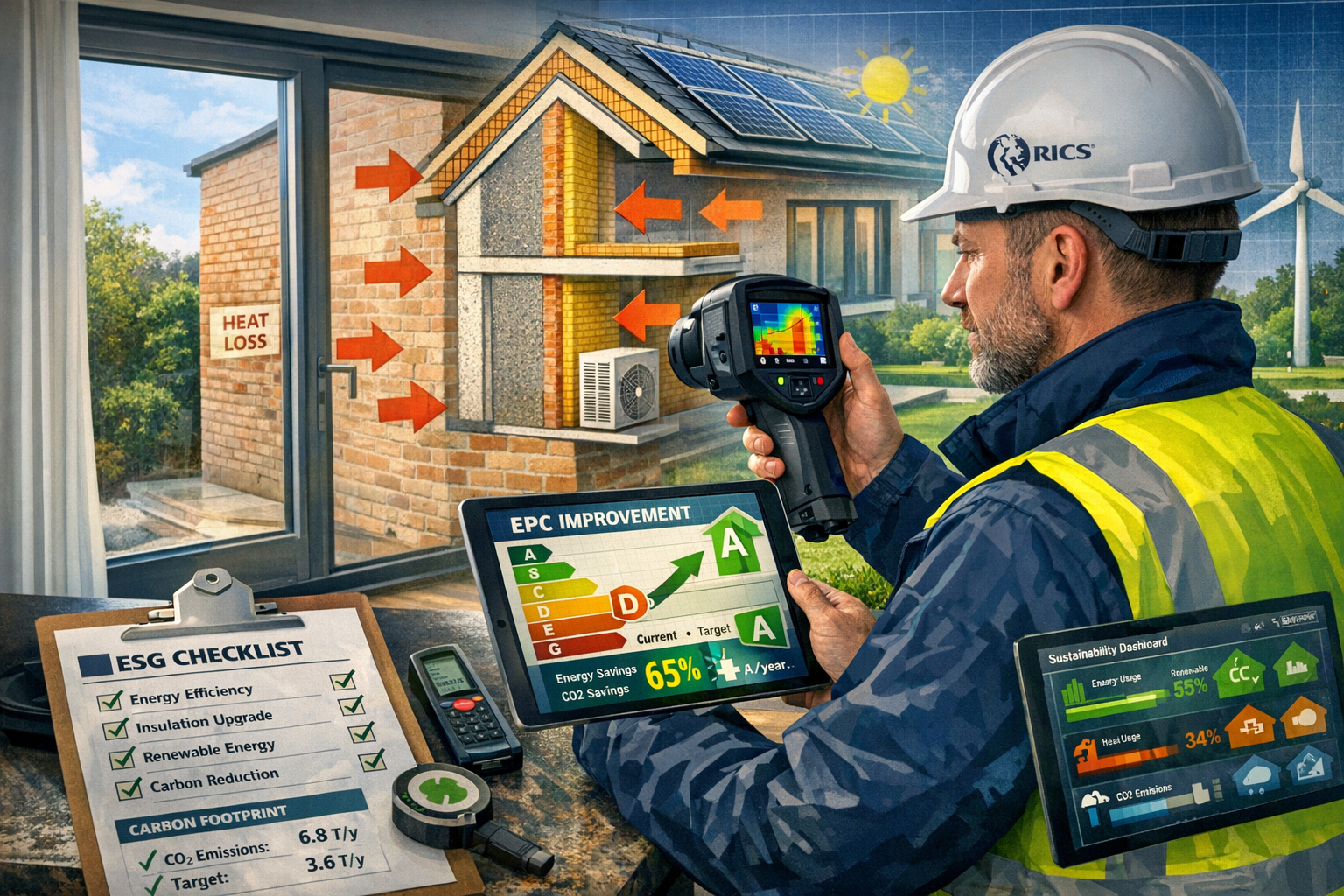 Detailed () image showing professional building surveyor conducting comprehensive energy assessment inside modern UK