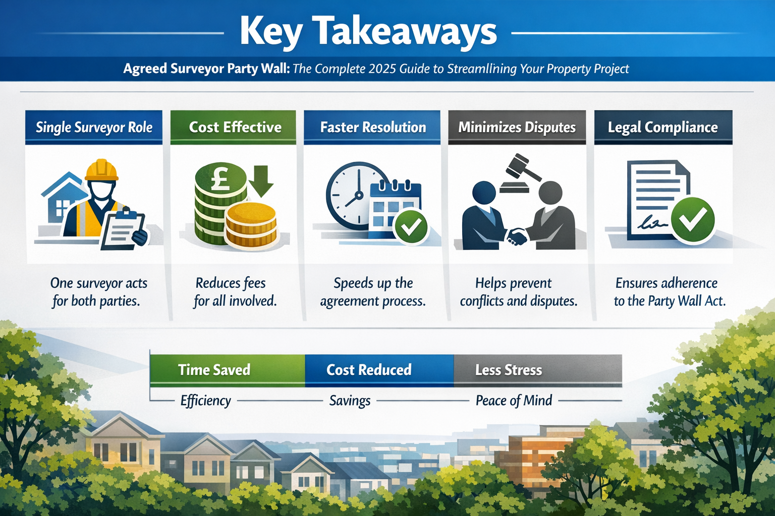 Professional landscape infographic (1536x1024) for article "Agreed Surveyor Party Wall: The Complete 2025 Guide to Streamlining Your Propert