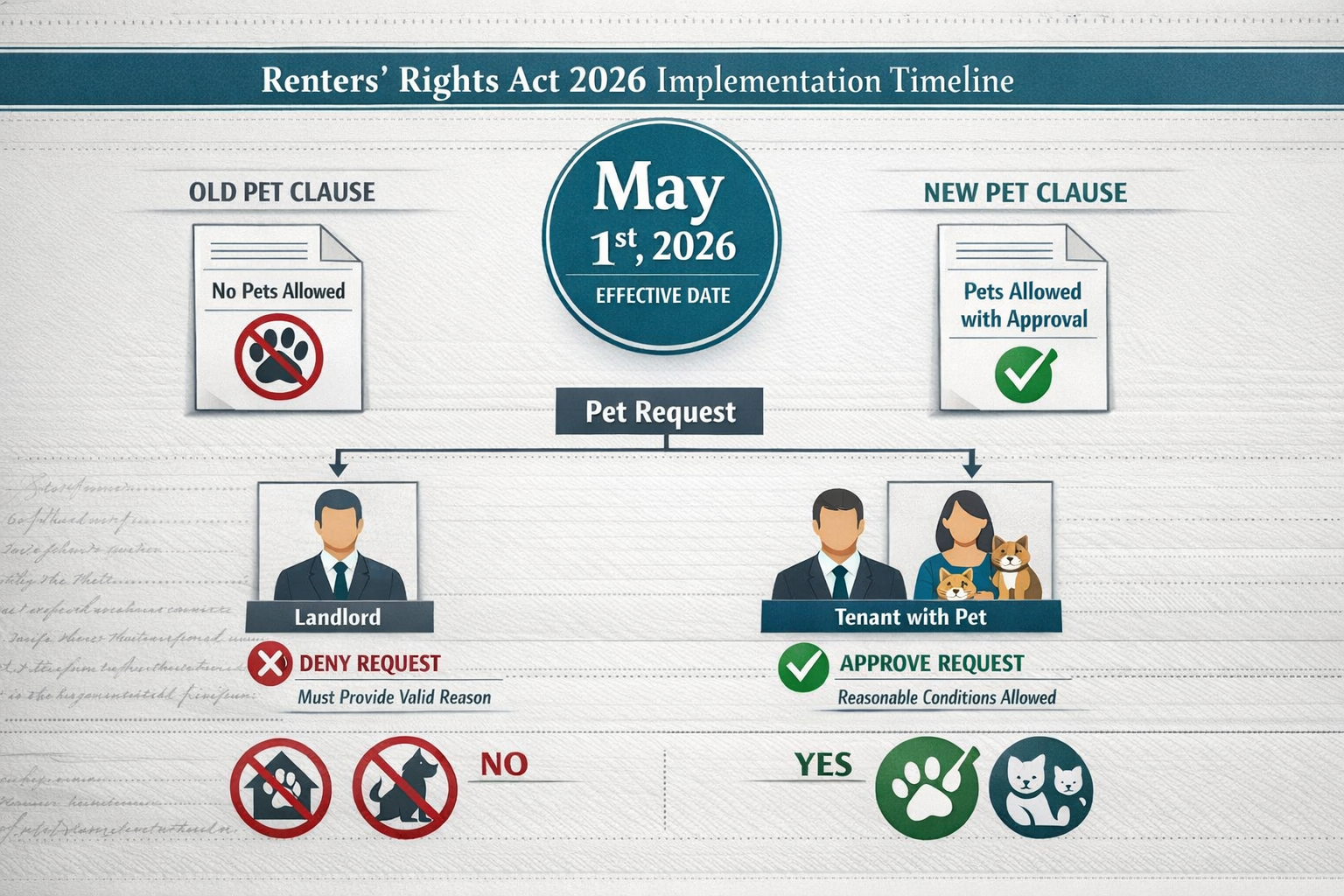 () detailed infographic showing timeline of Renters' Rights Act 2026 implementation with May 1st 2026 date prominently