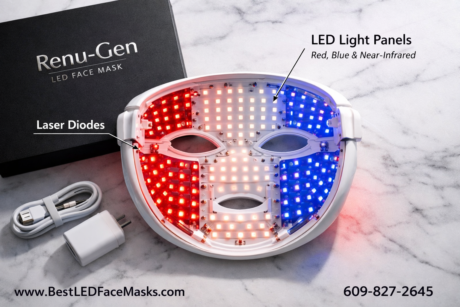 LED light therapy mask for acne and wrinkles