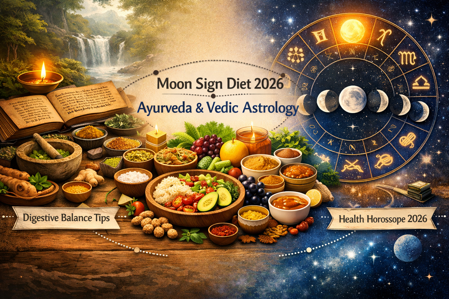 Do not write in Hindi on the images. Must write in English only. A visually rich landscape image (1536x1024) illustrating the synthesis of A