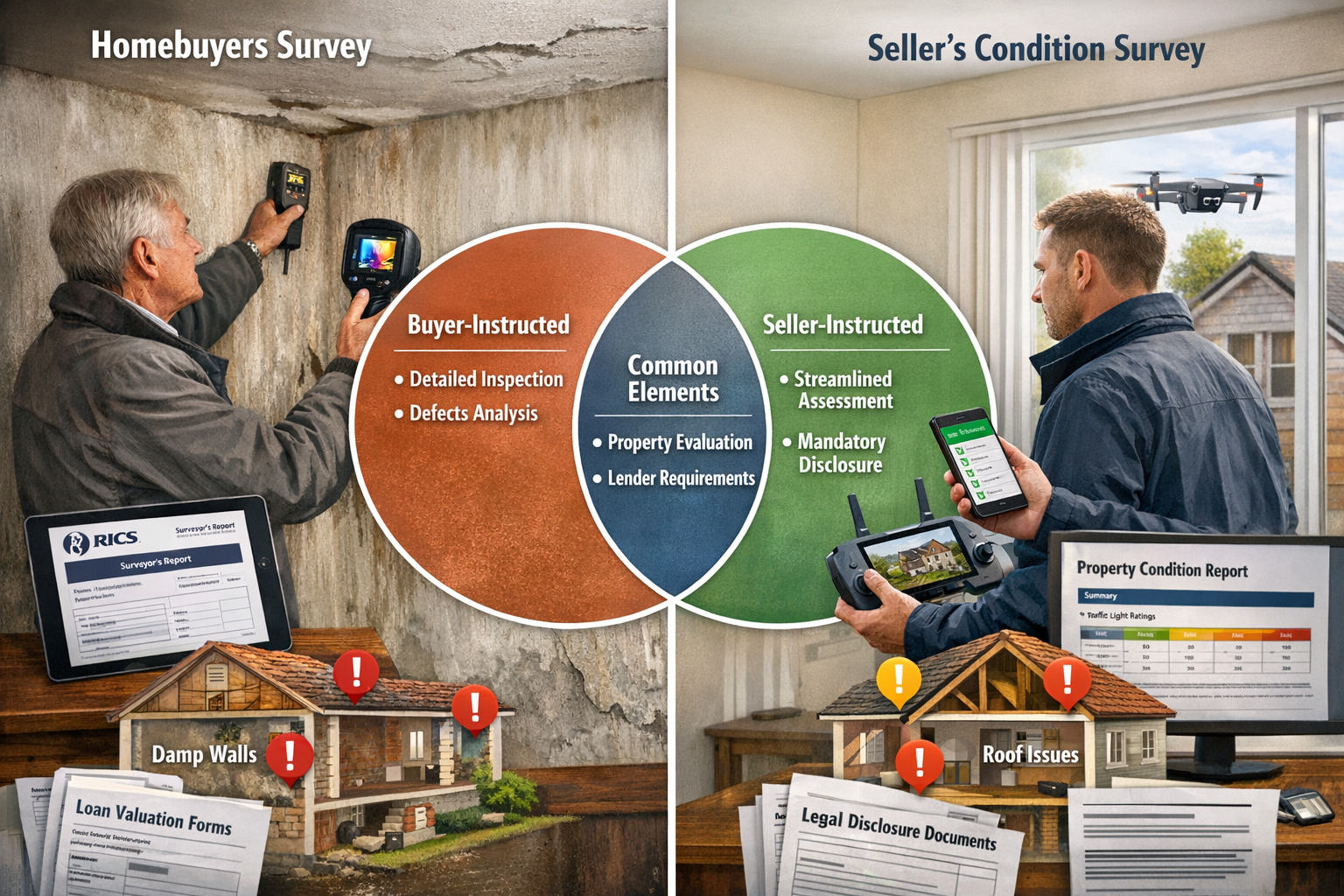 () detailed comparison visualization showing parallel property inspection scenarios. Left side: traditional