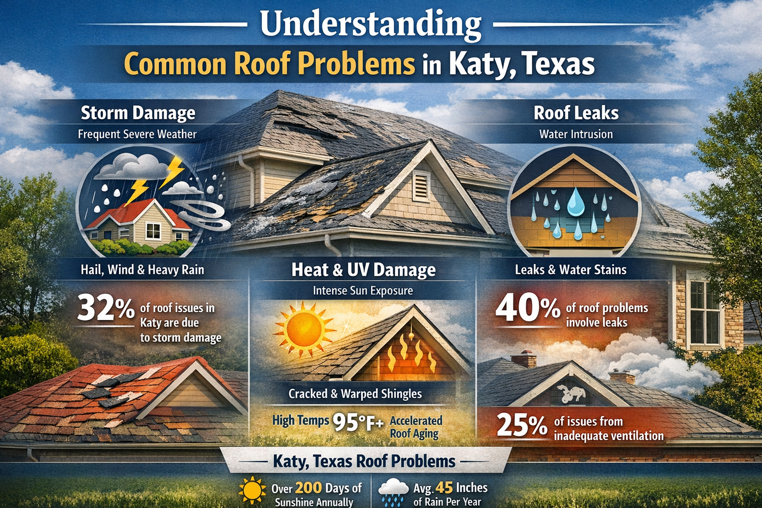 Professional landscape infographic (1536x1024) for article "The Complete Guide to Professional Roof Repair Katy: Your Trusted Local Roofing 
