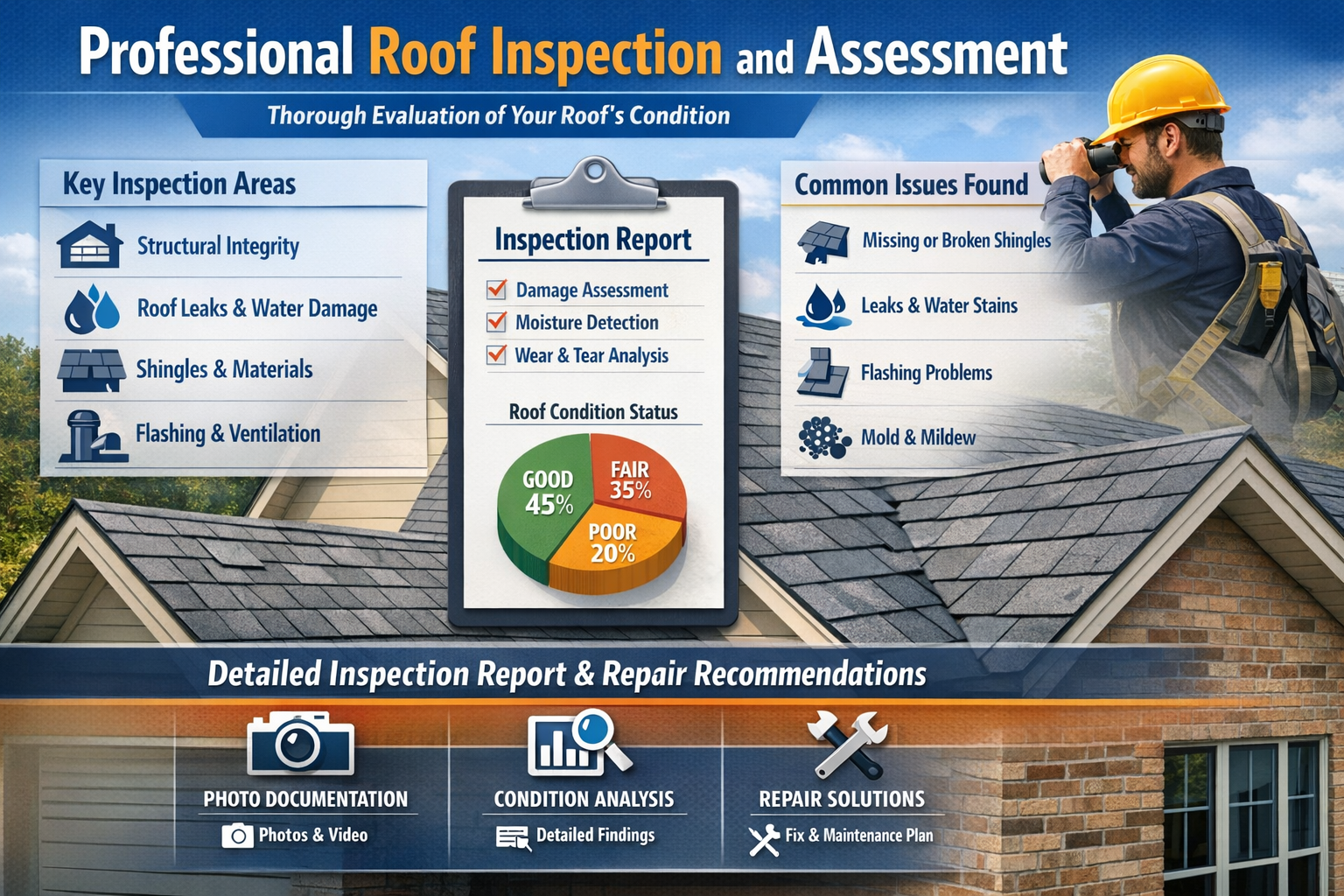 Professional landscape infographic (1536x1024) for article "The Complete Guide to Professional Roof Repair Katy: Your Trusted Local Roofing 