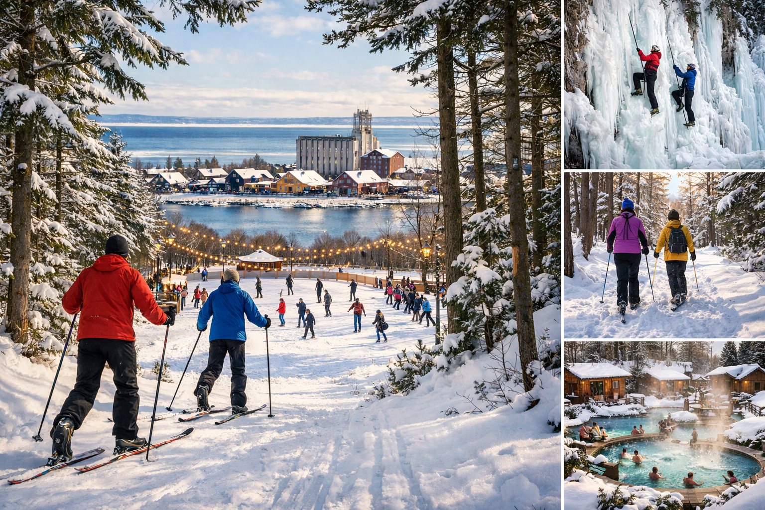 Scenic landscape image (1536x1024) showcasing beyond-the-resort winter experiences in Collingwood region: foreground features cross-country 