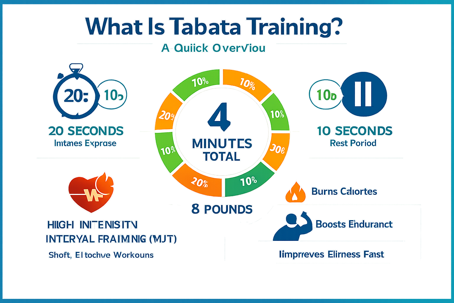Professional infographic for article "The Real Benefits of Tabata Workouts: Why 4 Minutes Can Change Everything", section: "What Is Tabata Training? A Quick Overview". Include relevant icons, data visualization, clean visual hierarchy, modern color scheme, editorial quality.