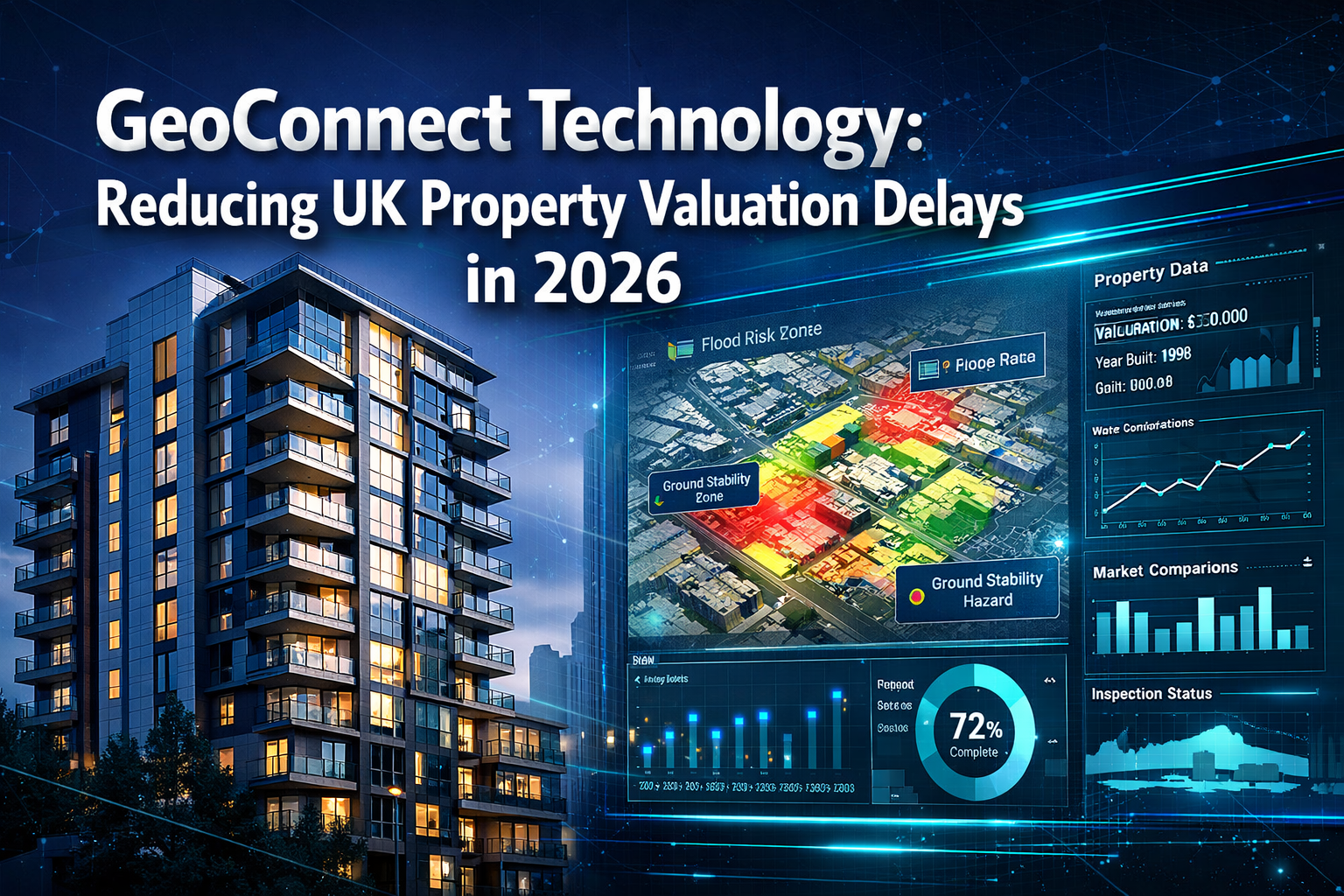 Professional () hero image featuring 'GeoConnect Technology: Reducing UK Property Valuation Delays in 2026' in extra large