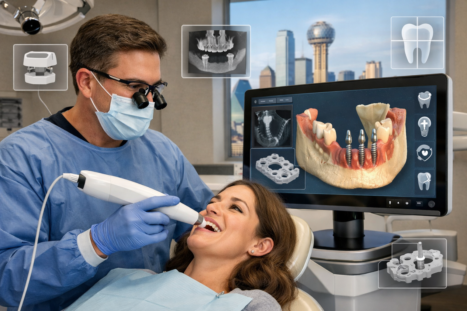Detailed () image showcasing advanced dental implant technology in a Dallas clinic setting. The image should feature a 3D