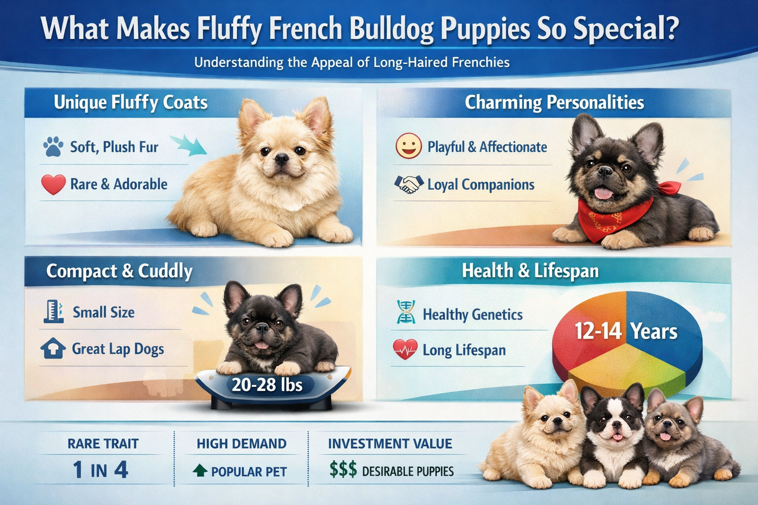 Professional landscape infographic (1536x1024) for article "Fluffy French Bulldog Puppies: Your Complete 2026 Guide to Finding the Perfect L