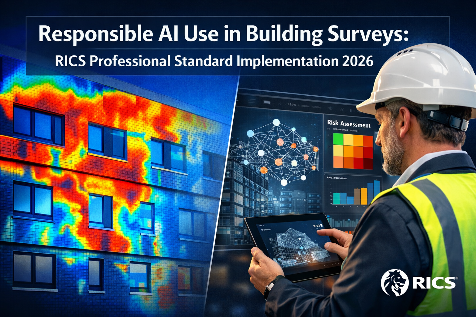 Professional () hero image featuring 'Responsible AI Use in Building Surveys: RICS Professional Standard Implementation