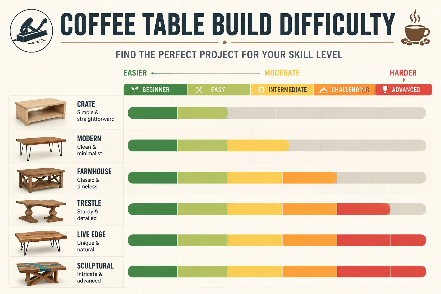 Understanding Build Difficulty Ratings for Coffee Table Designs