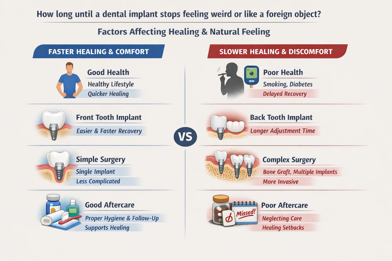 How long until a dental implant stops feeling weird or like a foreign object?
