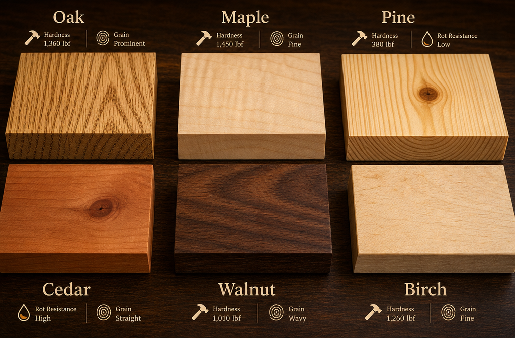 Detailed () image featuring an artistic side-by-side comparison of various hardwood and softwood samples, each clearly