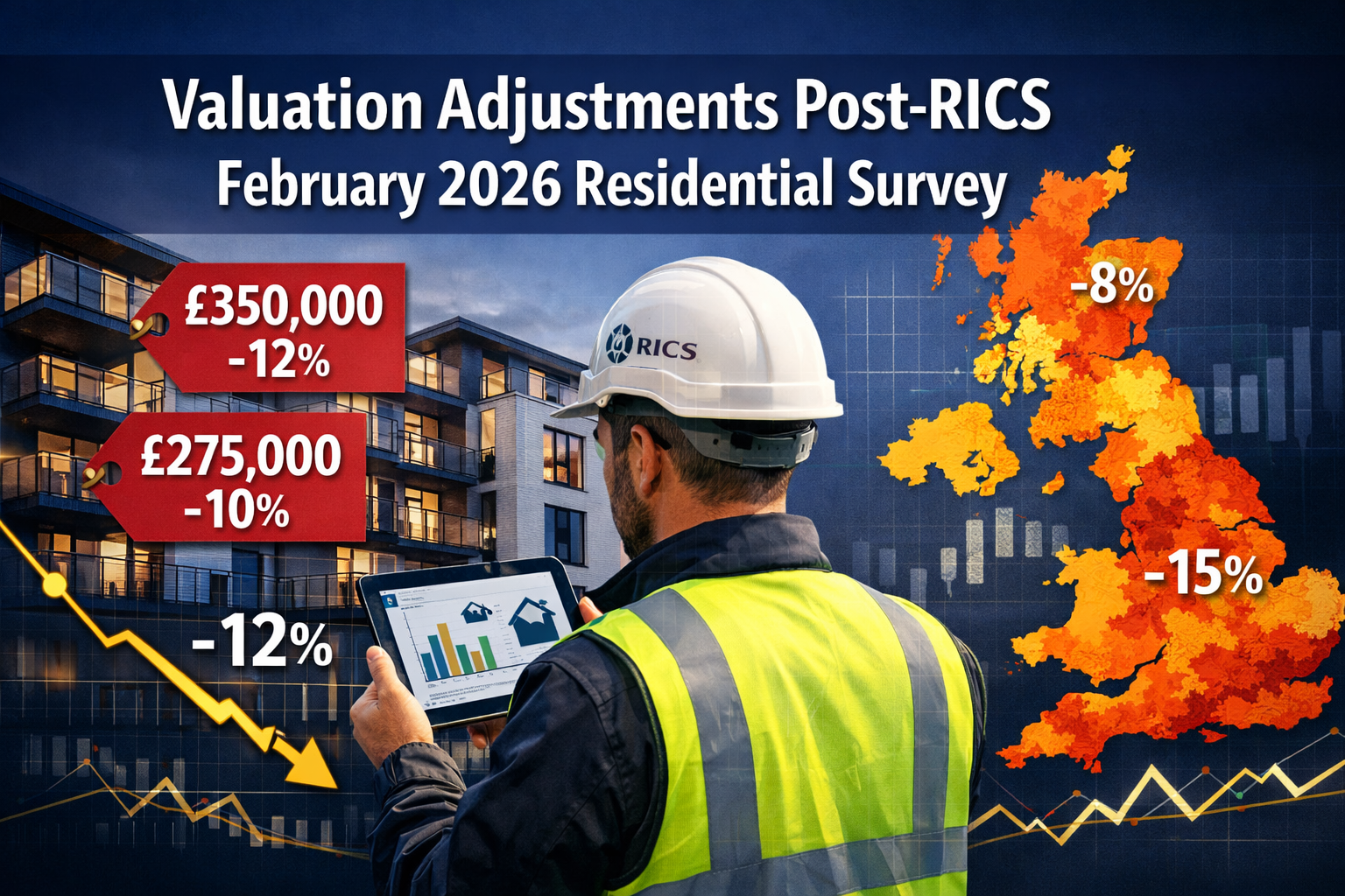 Professional () hero image with : 'Valuation Adjustments Post-RICS February 2026 Residential Survey' in extra large white