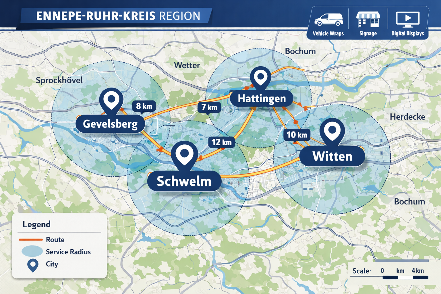 Landscape format (1536x1024) detailed infographic showing map of Ennepe-Ruhr-Kreis region highlighting Schwelm, Gevelsberg, Hattingen, and W
