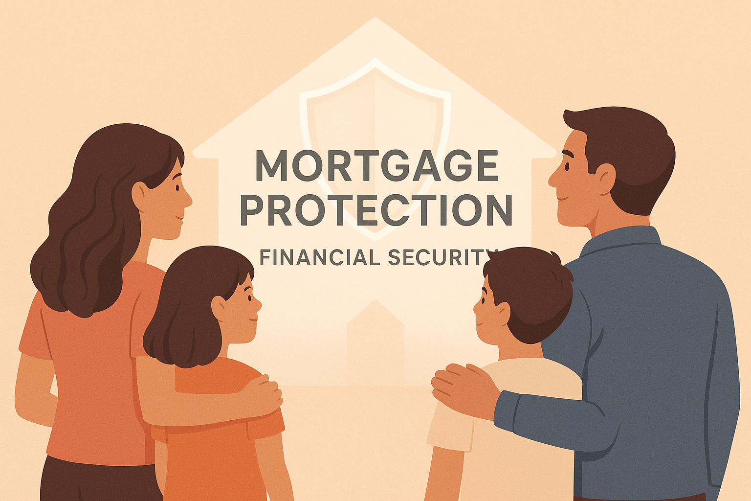 Secure Your Future: A Comprehensive Guide to Loan Life Insurance in 2025 2 An illustrative image depicting a family (mother, father, two children) looking confidently at a house silhouette with a subtle shield overl