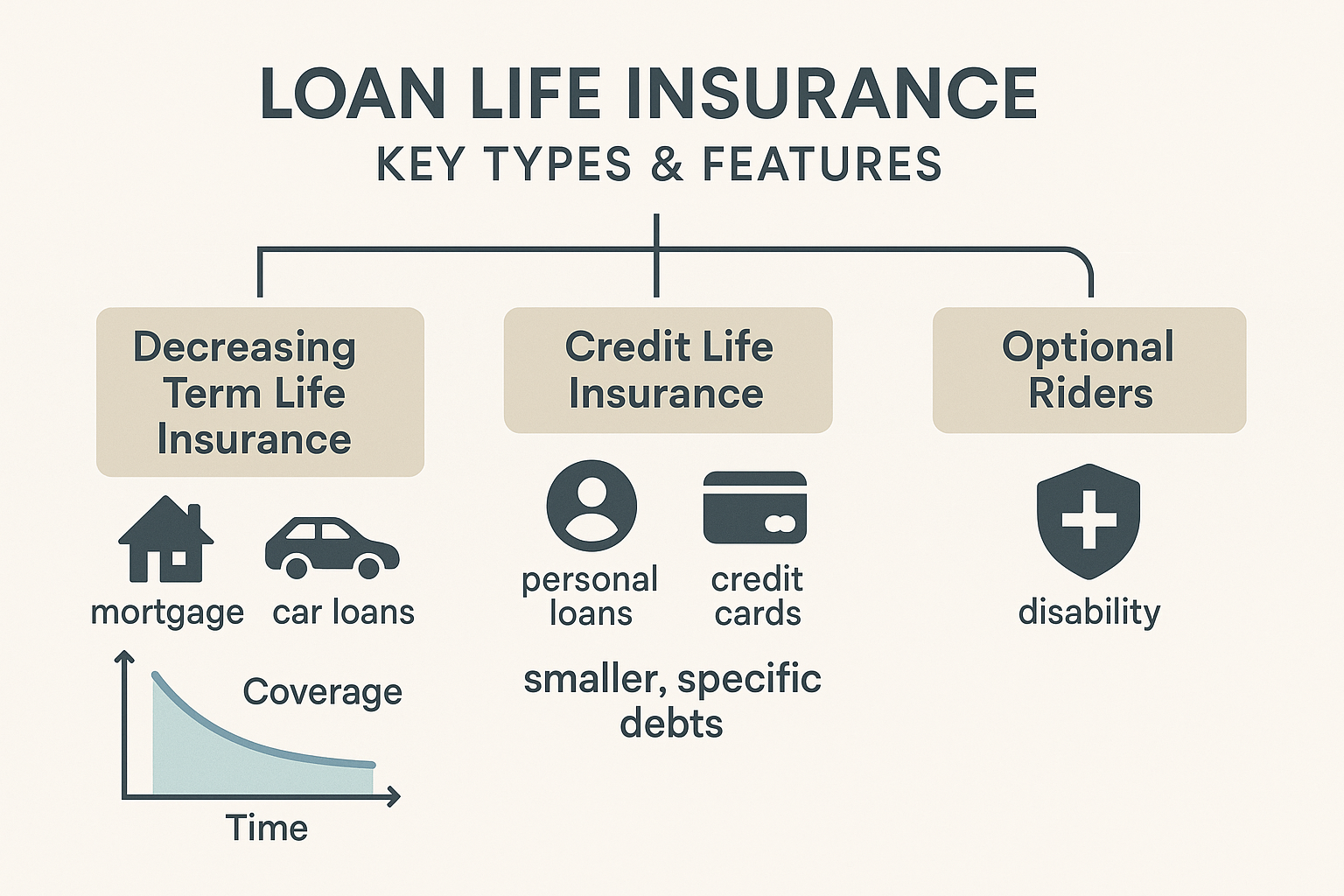 Secure Your Future: A Comprehensive Guide to Loan Life Insurance in 2025 3 A clear, concise infographic titled 'Loan Life Insurance: Key Types & Features' displaying a comparison table or branching diagram. One bran