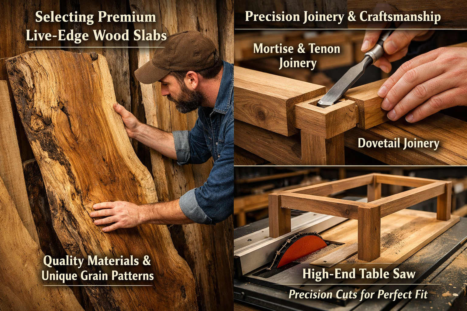 Landscape format (1536x1024) image demonstrating the construction phases for Building Statement Furniture Pieces that sell for $500+ in 2026