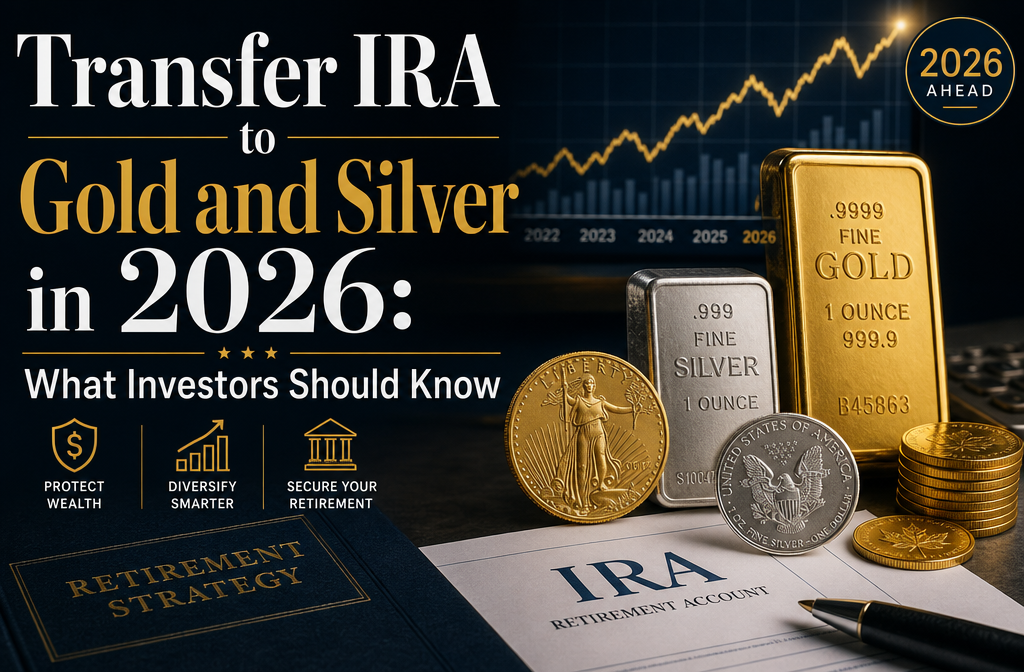 Professional landscape hero image () with : Transfer IRA to Gold and Silver in 2026: What Investors Should Know. Modern