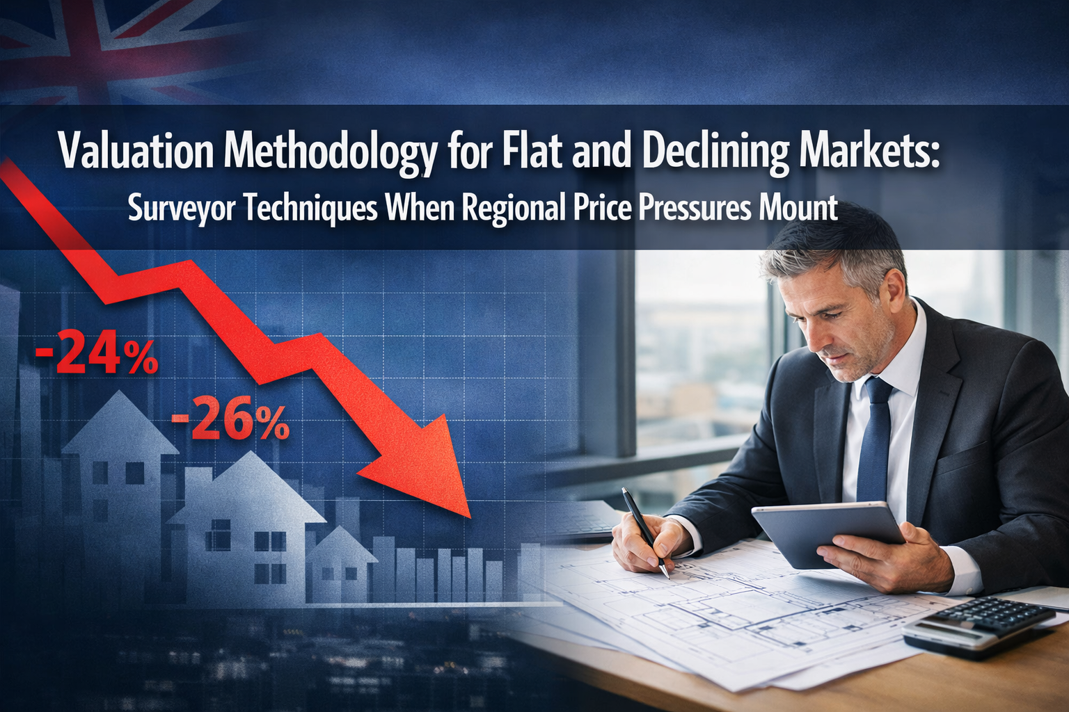 Professional () hero image with 'Valuation Methodology for Flat and Declining Markets: Surveyor Techniques When Regional