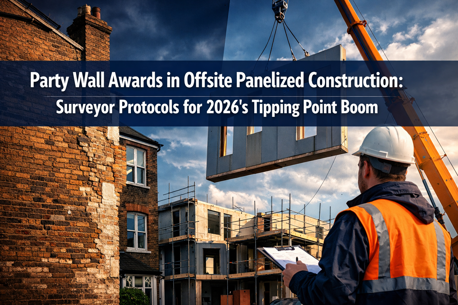 Professional () hero image with 'Party Wall Awards in Offsite Panelized Construction: Surveyor Protocols for 2026's Tipping