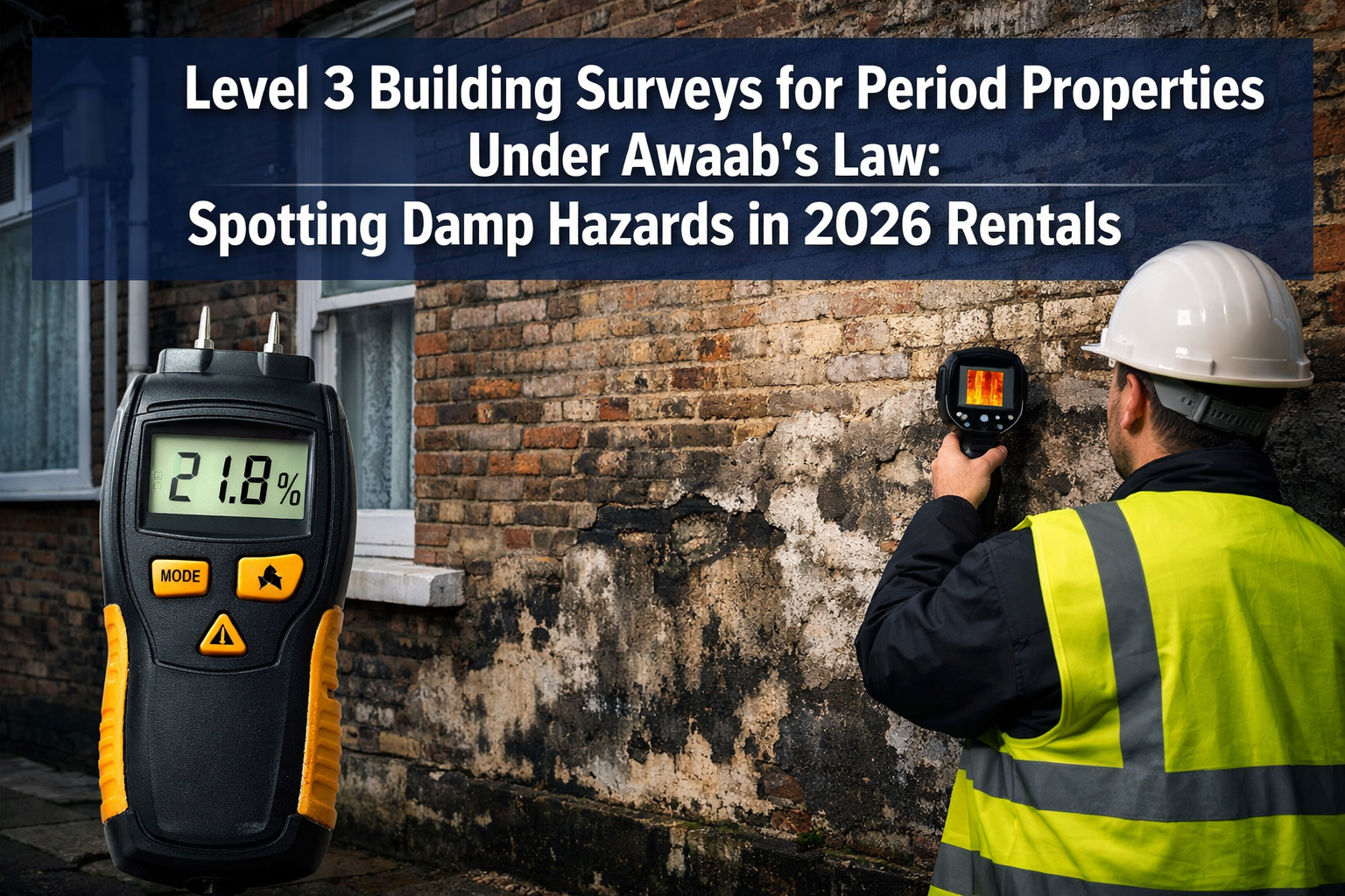 Professional () hero image featuring 'Level 3 Building Surveys for Period Properties Under Awaab's Law: Spotting Damp