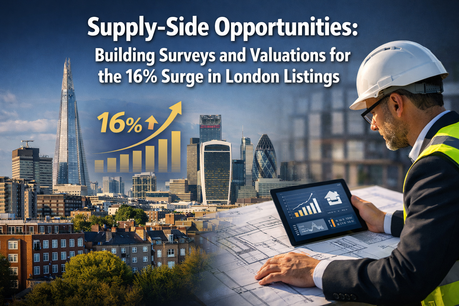 Professional () editorial hero image featuring 'Supply-Side Opportunities: Building Surveys and Valuations for the 16% Surge