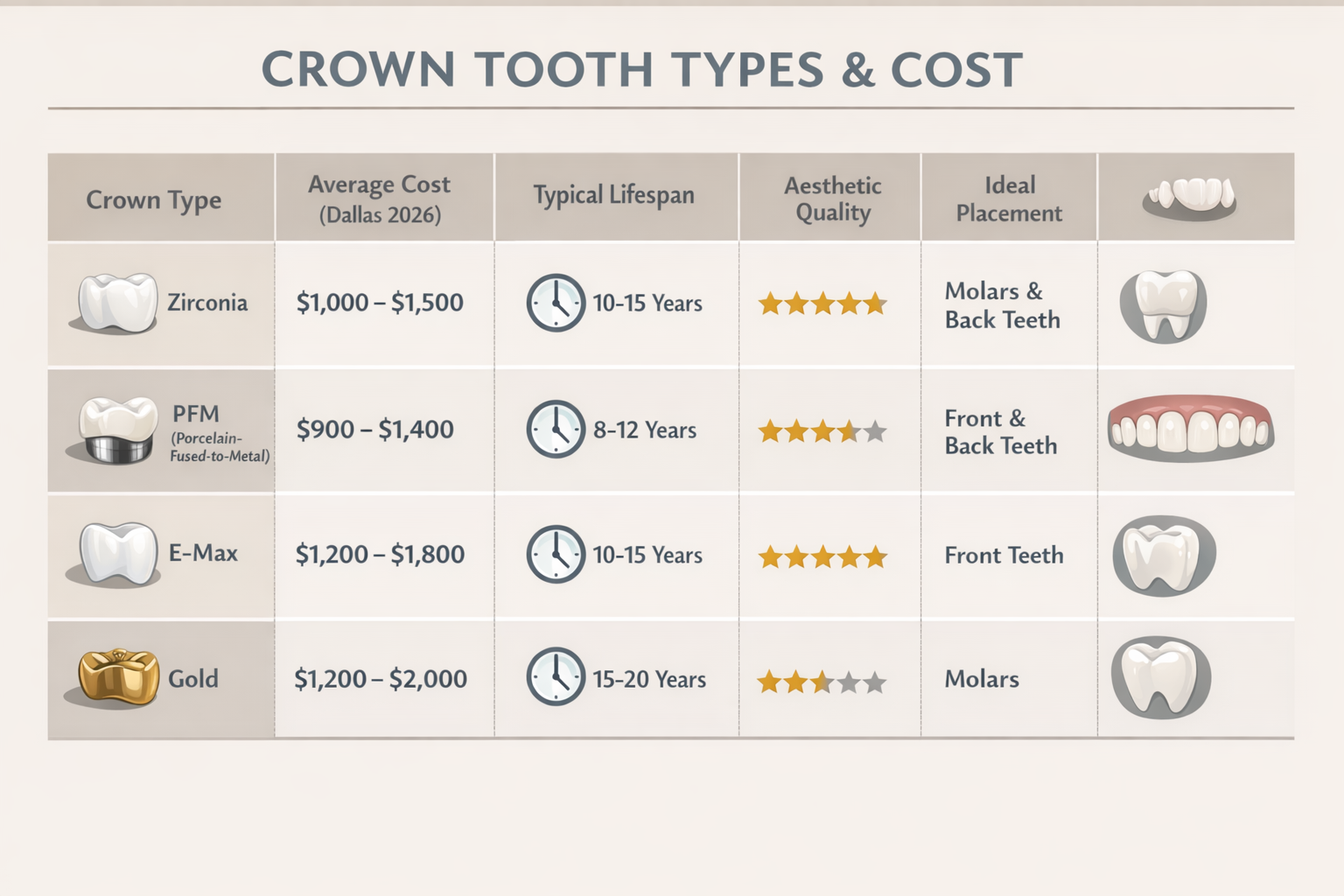 Crown Tooth Types & Cost in Dallas