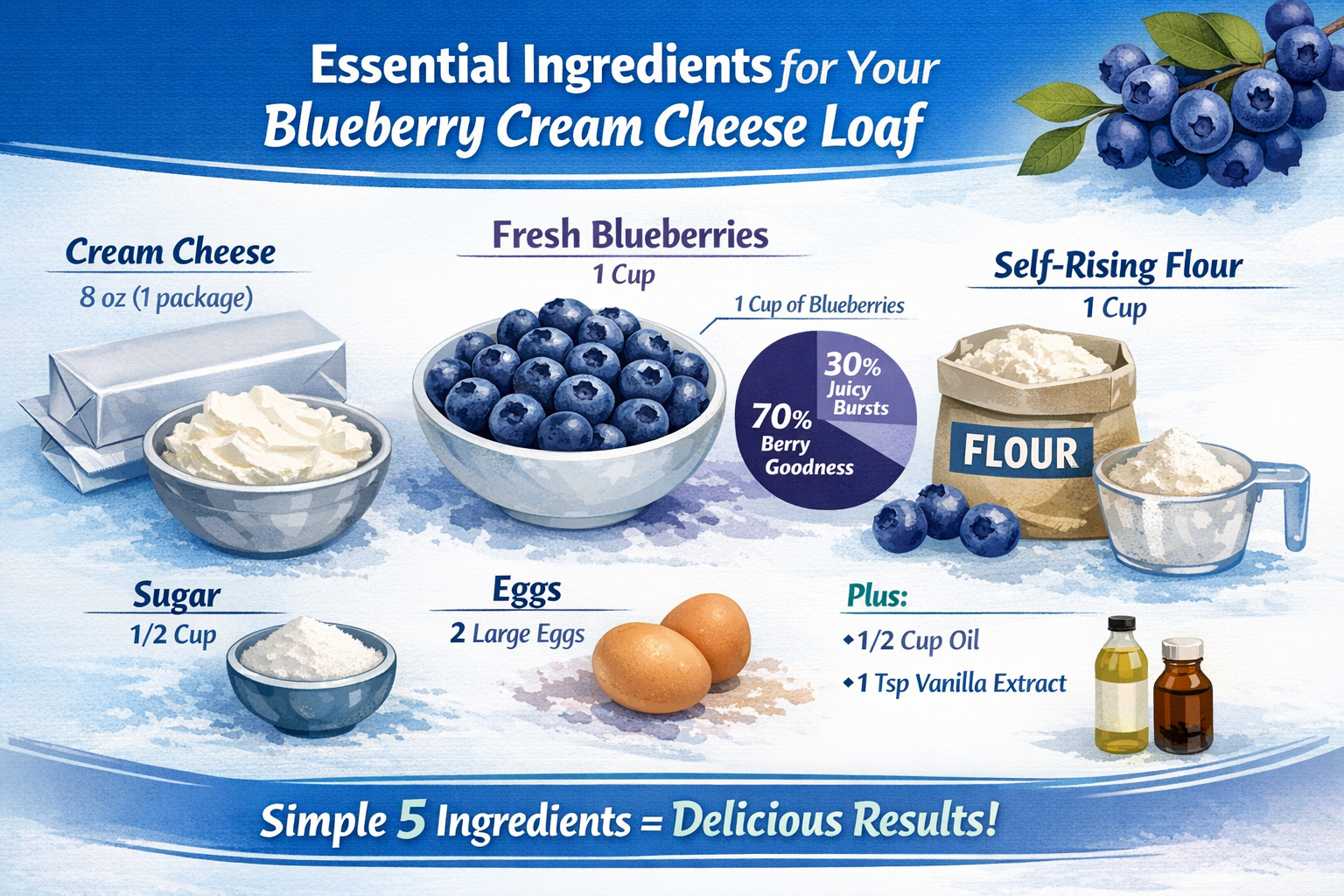 Professional landscape infographic (1536x1024) for article "The Ultimate Blueberry Cream Cheese Loaf 12 Tomatoes Recipe: Easy 5-Ingredient M