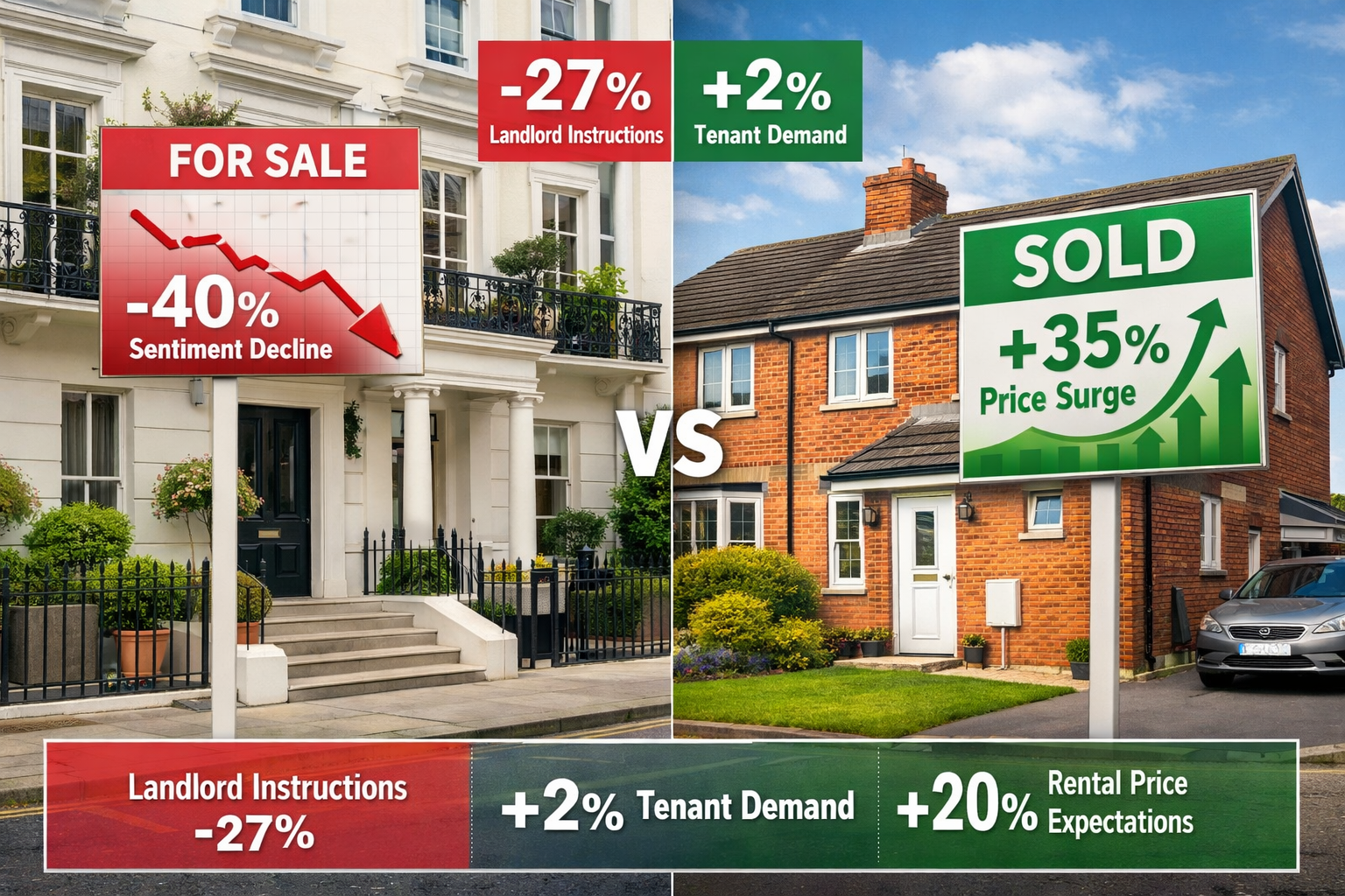 Detailed () image showing side-by-side comparison of two UK property types representing regional divergence: left panel