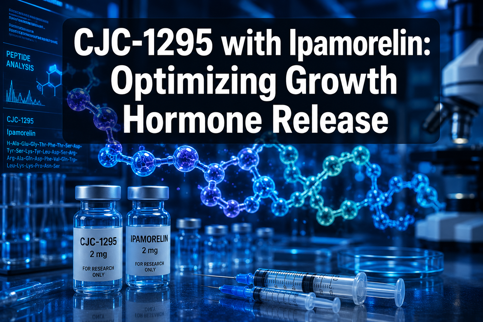 Professional () hero image with : 'CJC-1295 with Ipamorelin: Optimizing Growth Hormone Release' in extra large white with