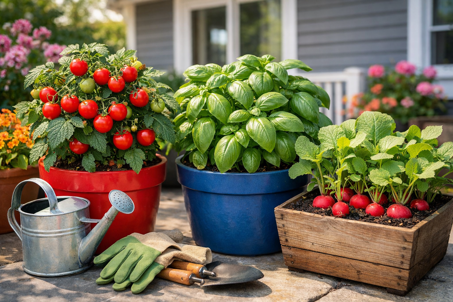 Detailed () image for the section on 'Top Picks for Container Gardening'. The image showcases a diverse arrangement of