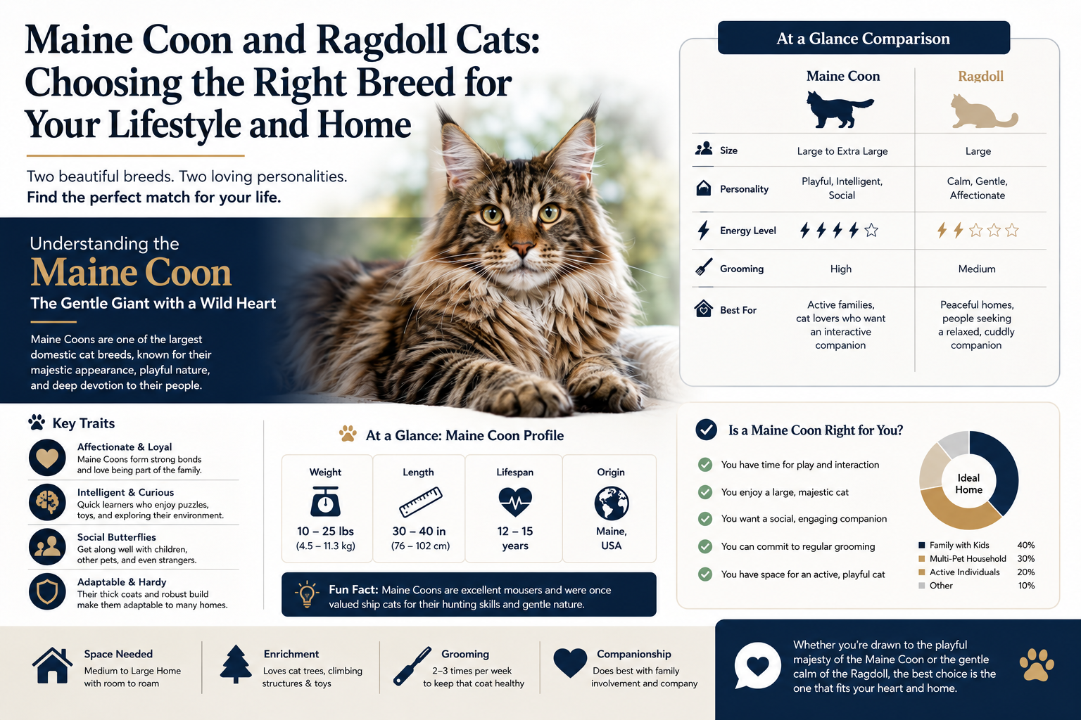 Maine Coon and Ragdoll Cats: Choosing the Right Breed for Your Lifestyle and Home Based on Daily Care
