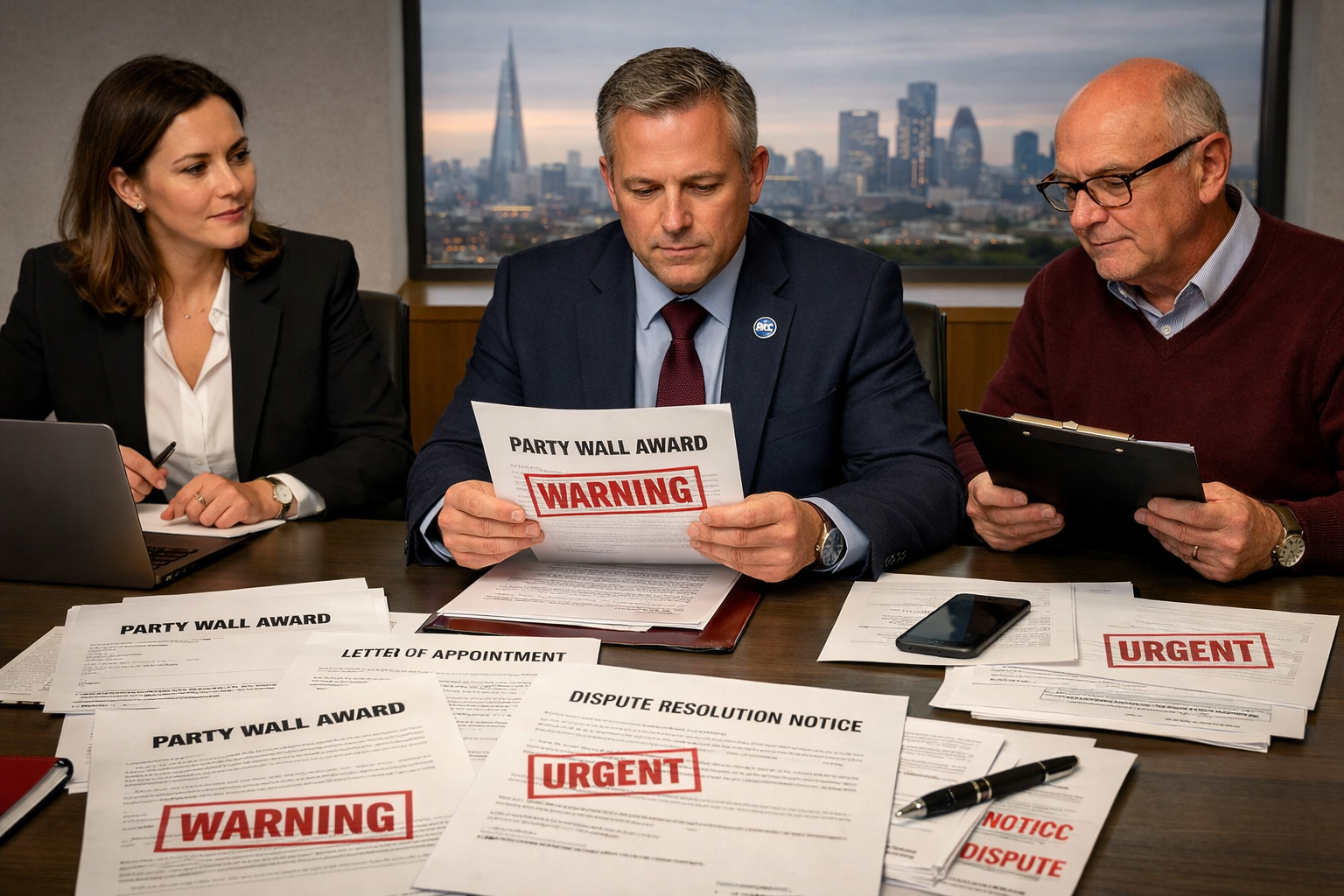 () editorial image showing professional meeting room scene with three distinct surveyors seated at modern conference table,