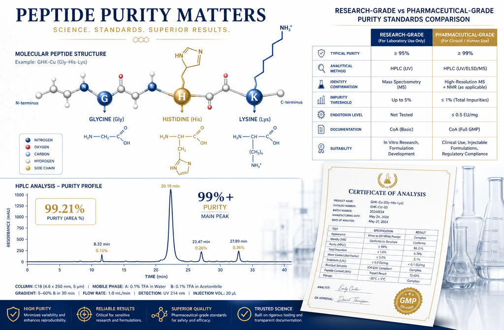 Detailed () scientific infographic illustration showing a molecular peptide chain structure with amino acid nodes
