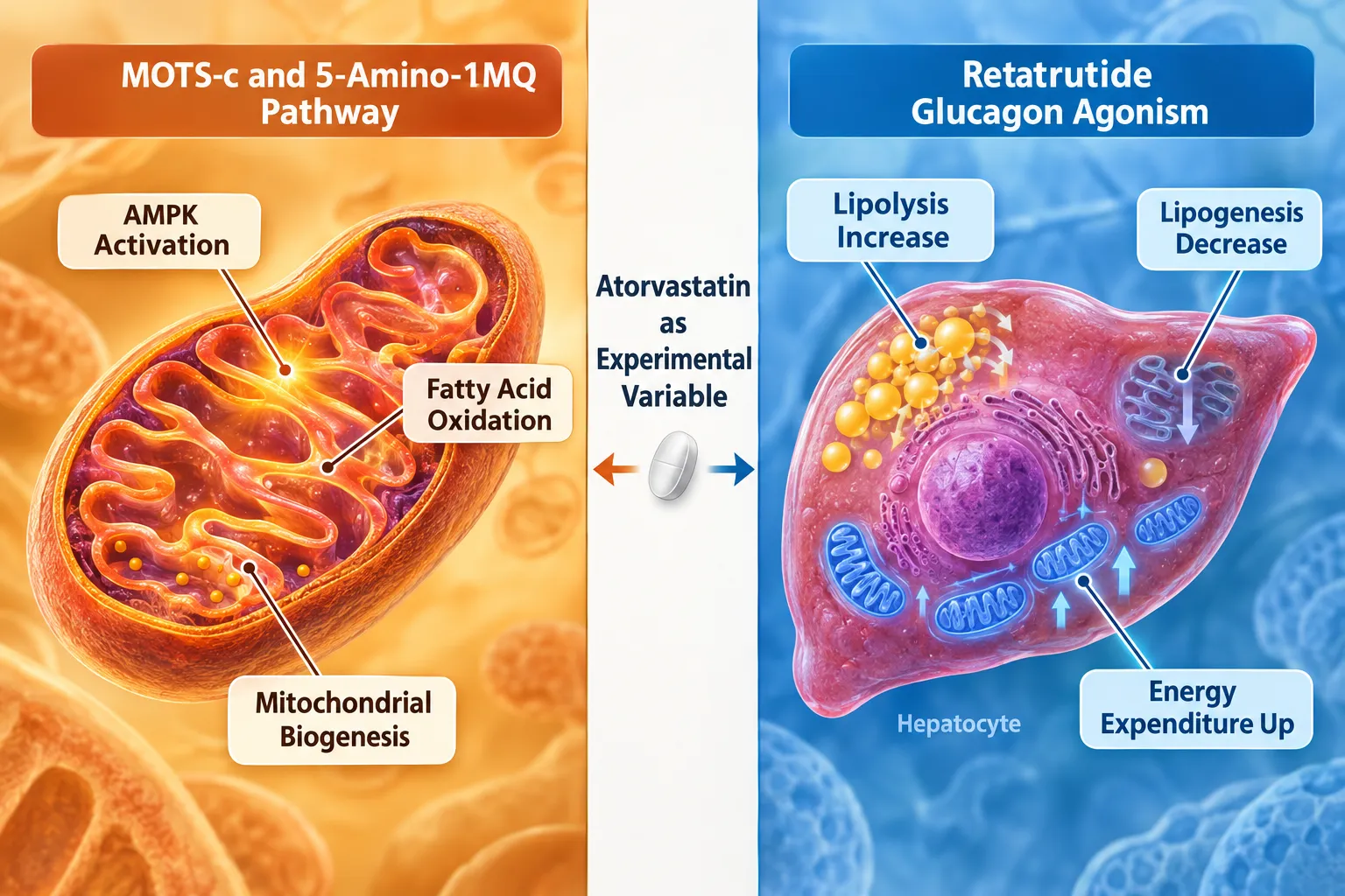 Mitochondrial Models: Where MOTS-c, 5-Amino-1MQ, and Atorvastatin Intersect
