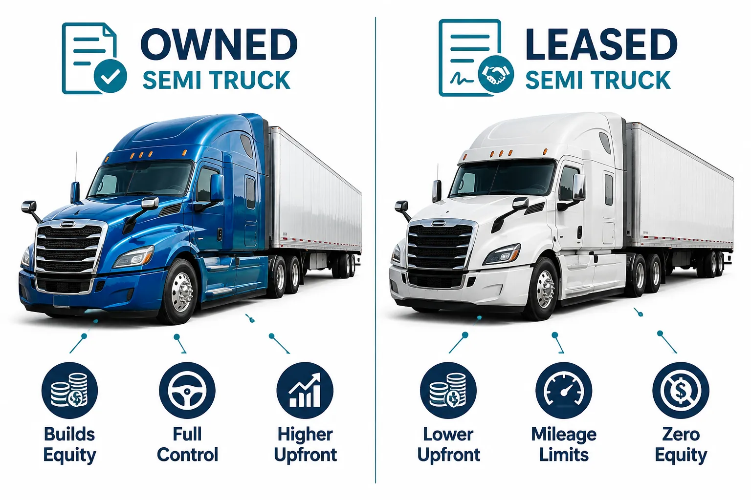 Buying vs. Leasing a Semi Truck at a Glance