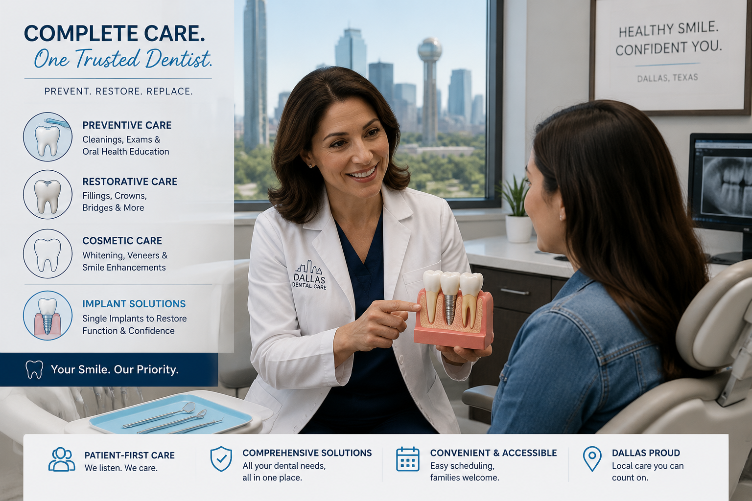 Detailed () image illustrating the general dentist's comprehensive approach to dental care alongside an implant placement.