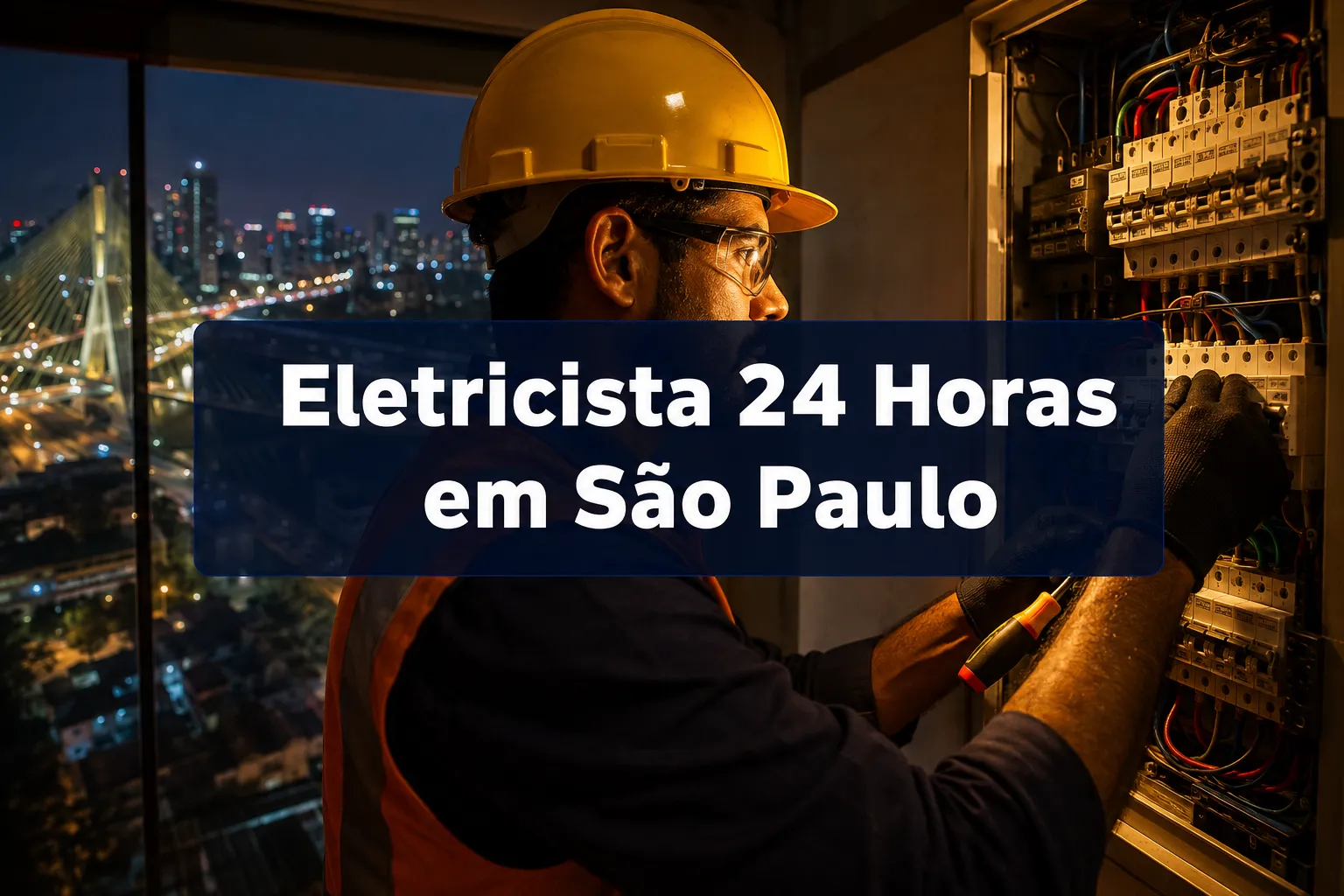 Professional () hero image with (≤42 chars): 'Eletricista 24 Horas em São Paulo', crisp white on a deep navy