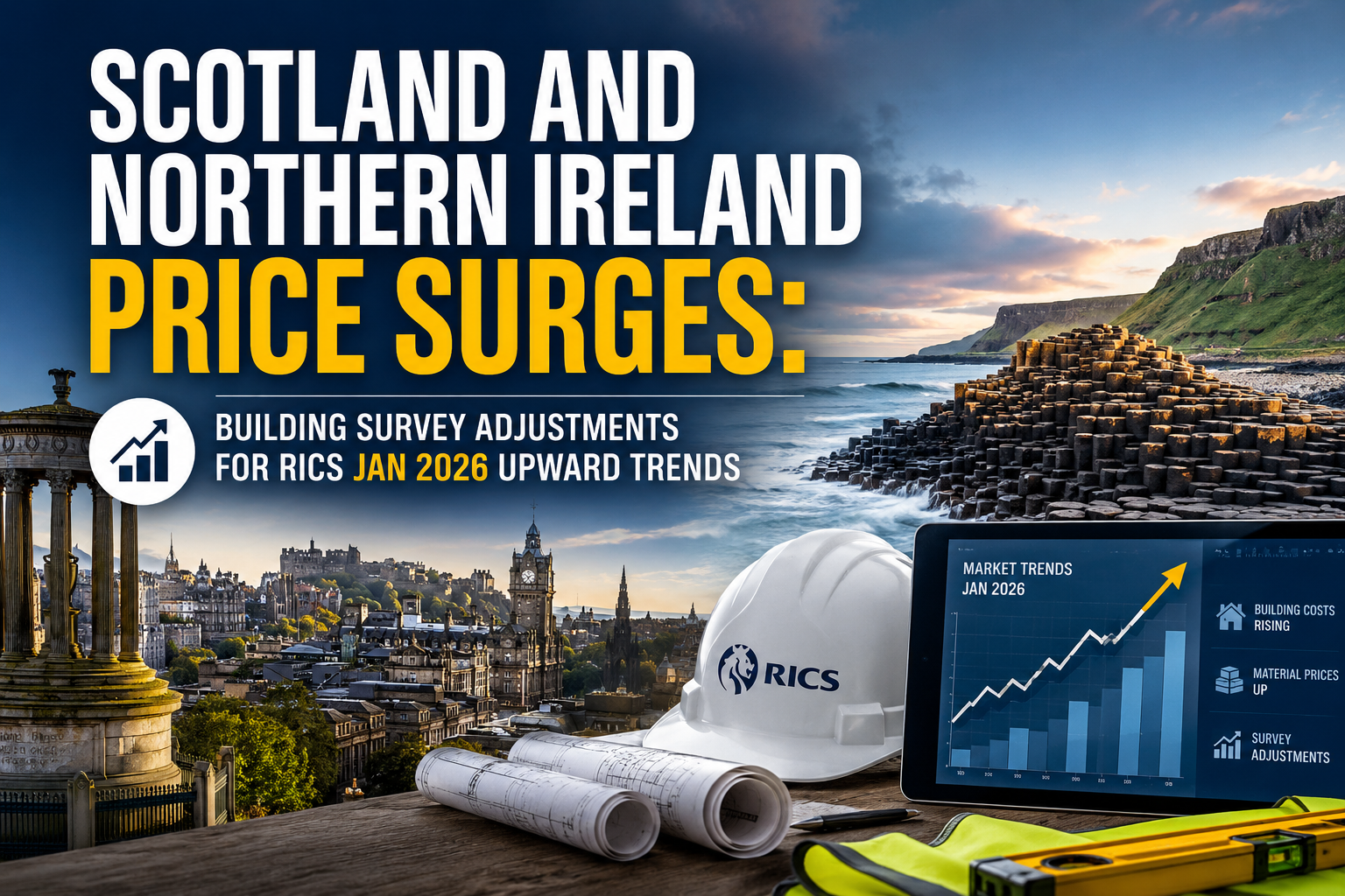 Professional landscape hero image () with : "Scotland and Northern Ireland Price Surges: Building Survey Adjustments for