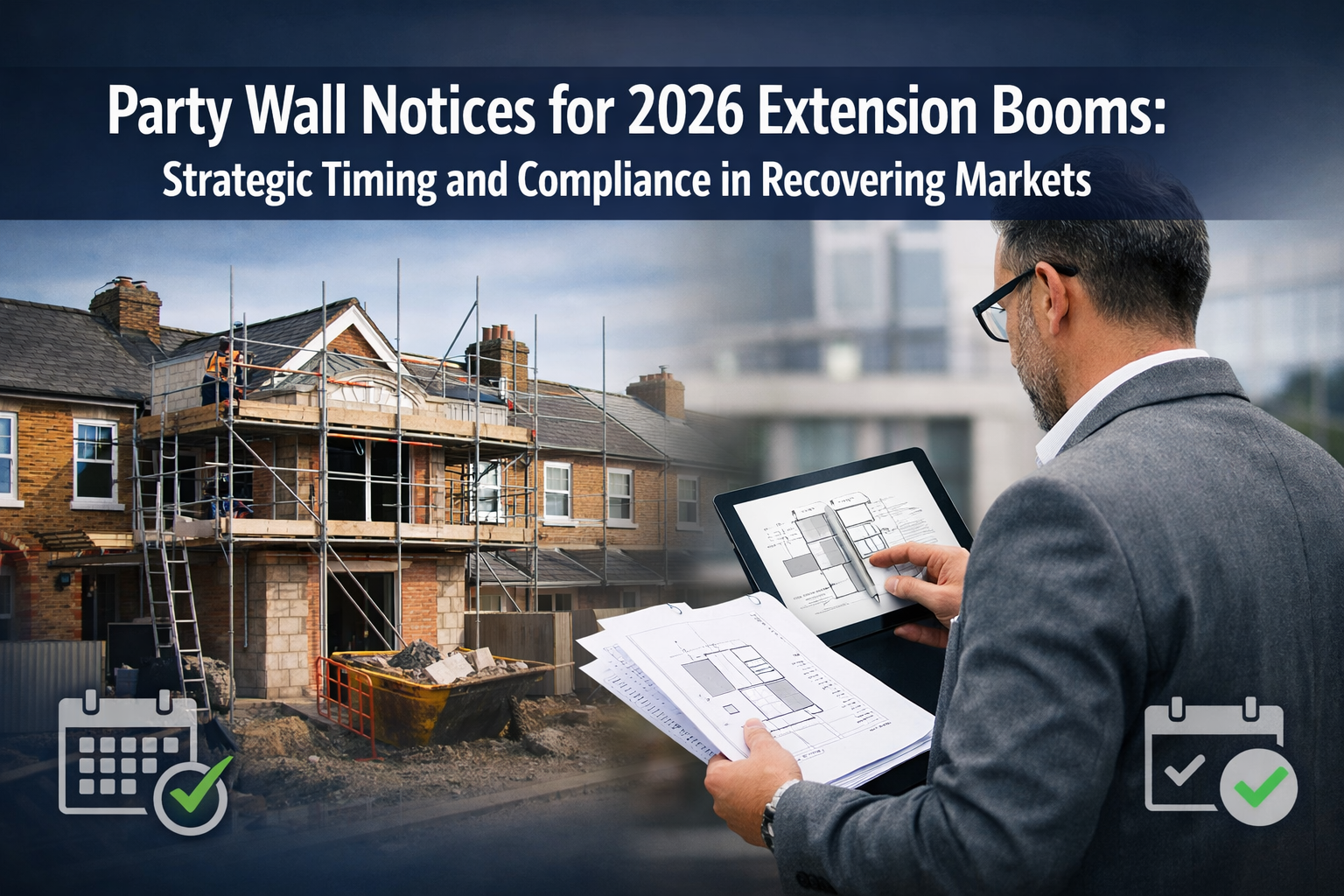 Professional () hero image featuring 'Party Wall Notices for 2026 Extension Booms: Strategic Timing and Compliance in