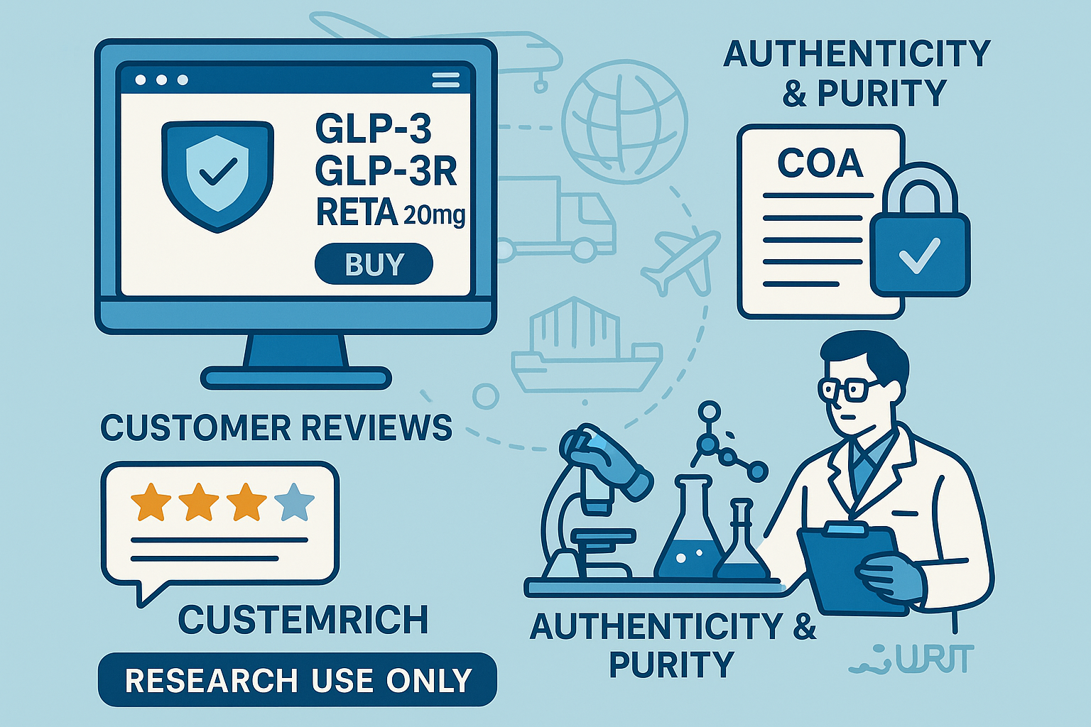 An illustrative infographic detailing the considerations for sourcing Glp3, glp3-r, glp-3r, Reta 20mg online, showcasing a secure e-commerce
