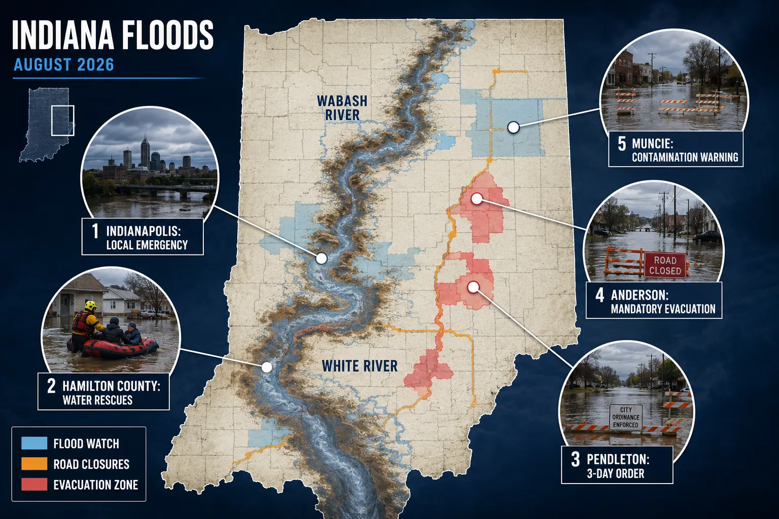 What caused the August 2026 Indiana flooding, and how bad was it?