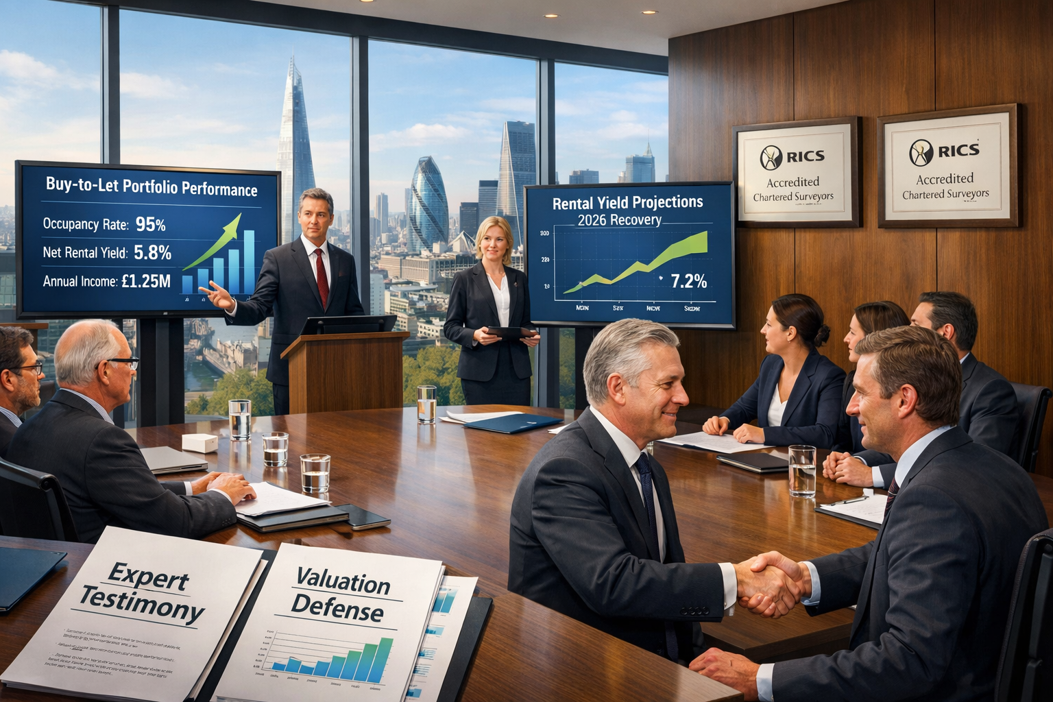 Landscape format (1536x1024) conceptual illustration depicting institutional investor confidence building process, modern office boardroom w