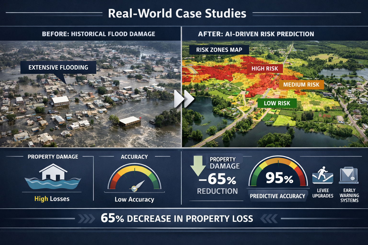 Real-World Case Studies section image: Photorealistic composite showing side-by-side comparative analysis of a specific geographic region be