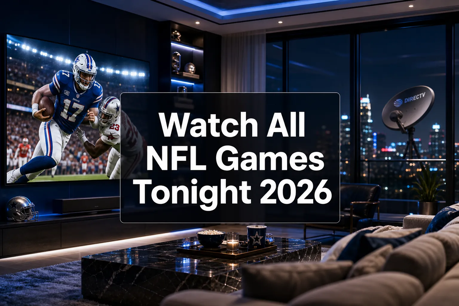 Professional () hero image with 'Watch All NFL Games Tonight 2026' in crisp white on a high-contrast dark panel, centered