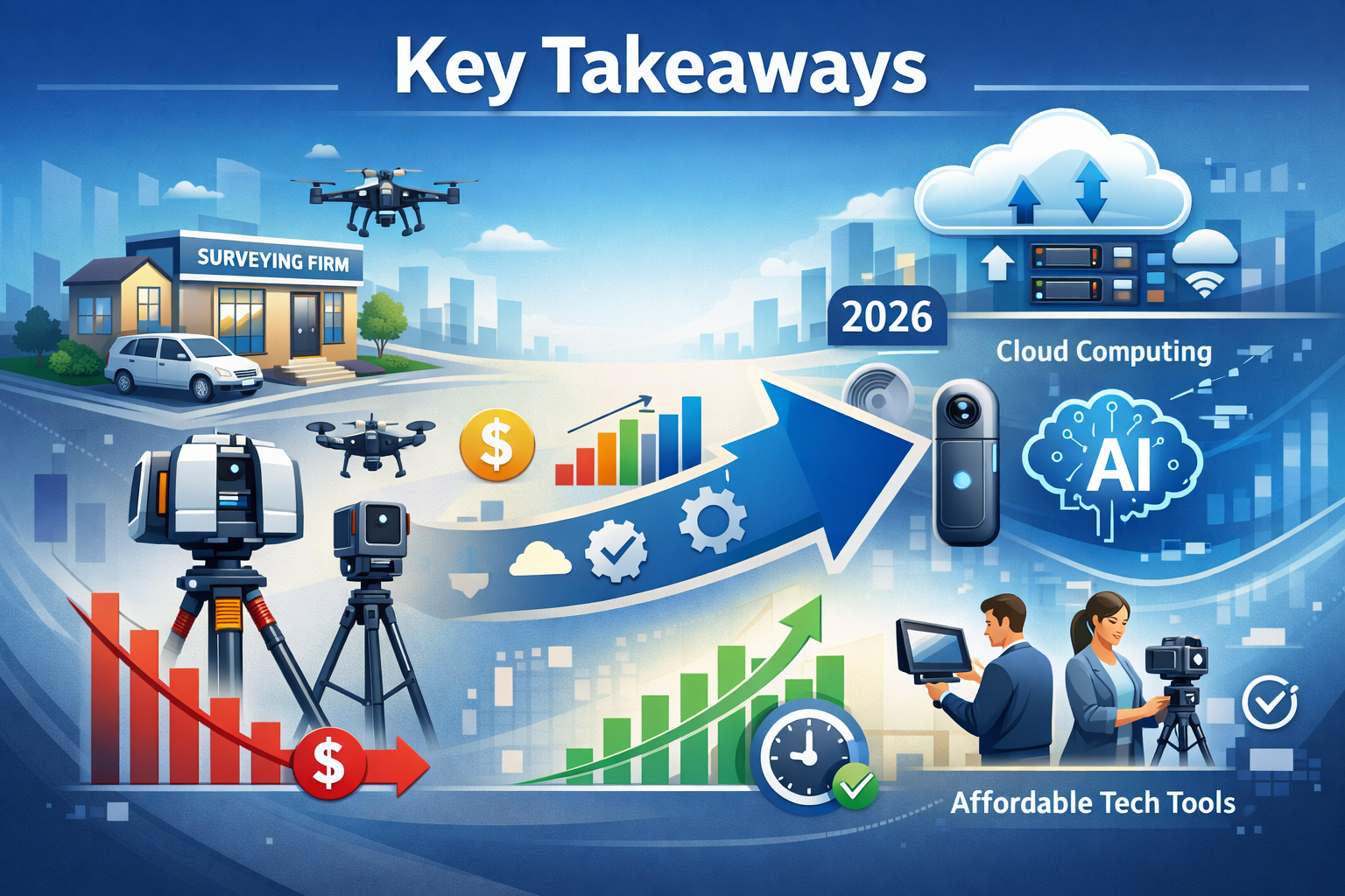 Key visual for 'Key Takeaways' section: Infographic-style landscape composition highlighting democratization of reality capture technology,
