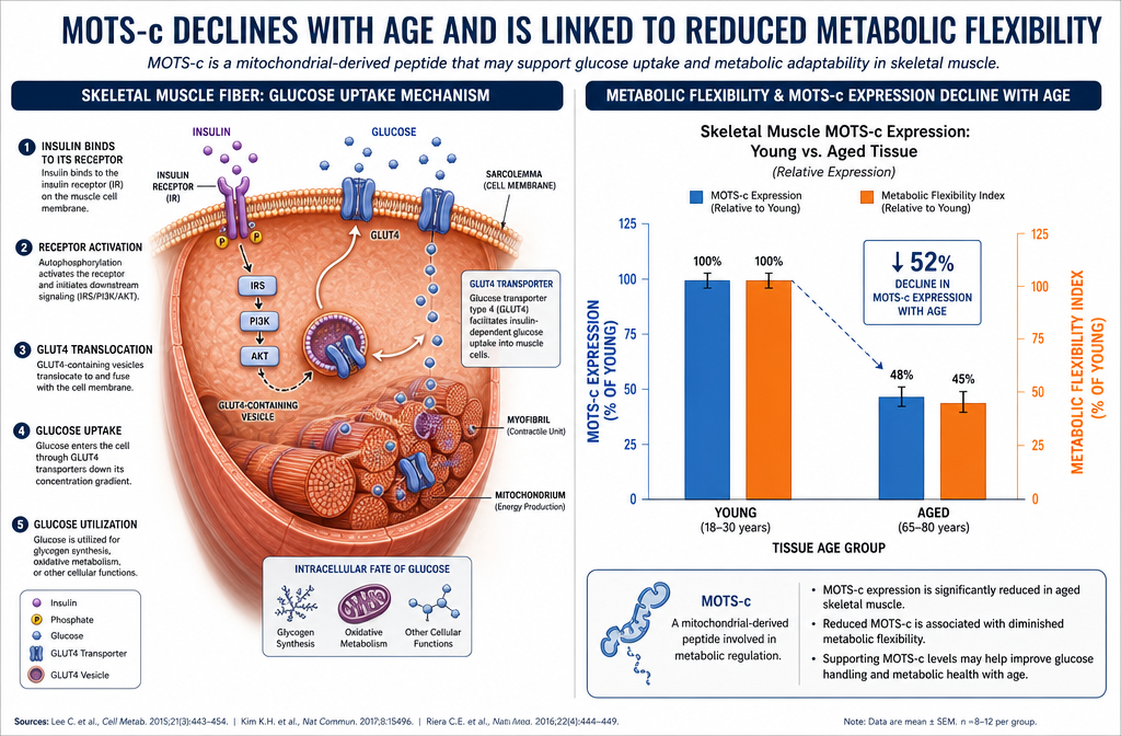 MOTS-c Peptide Research: Mitochondrial Signaling, Metabolic Flexibility, and Exercise-Aging Models in Skeletal Muscle